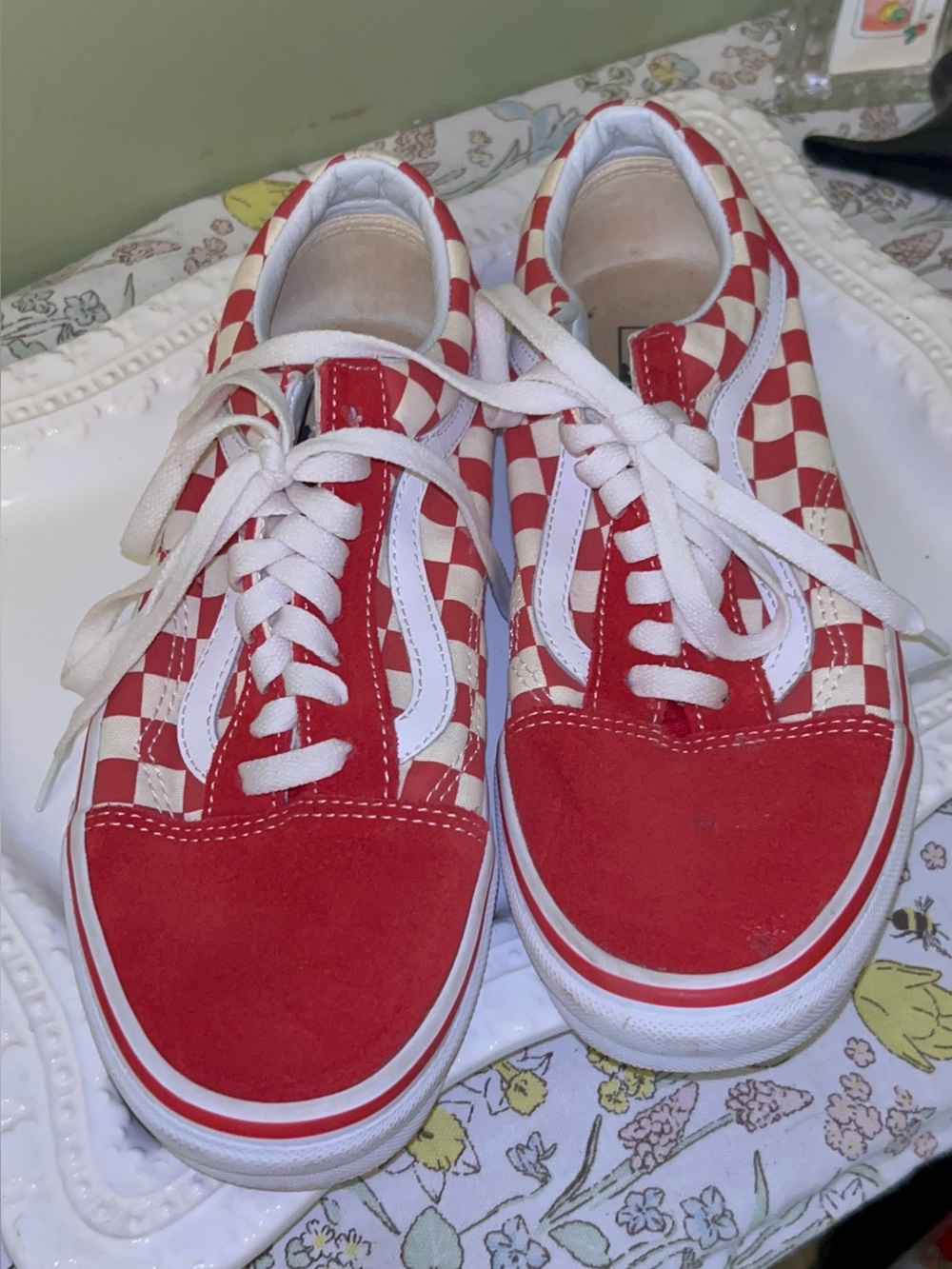 Vans Old Skool Checkerboard (Racing Red / White) Mens 6.5 Women’s 8